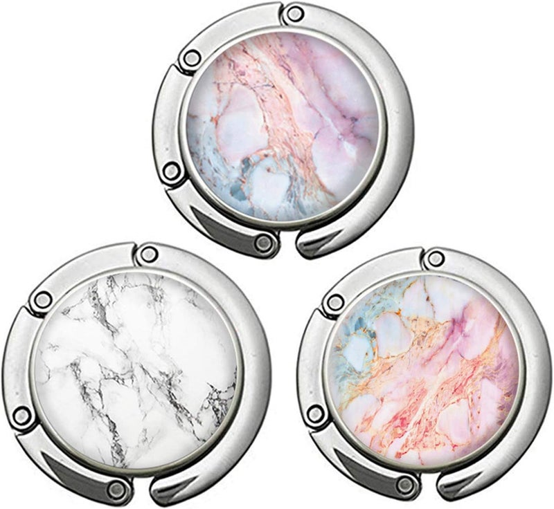 BOTRINUO Foldable Purse Hook for Table, 3-Pack Handbag Storage Folding Decor Table Hook, Women's Bag Hanger Holder (Marble A&B&C) - Image 1